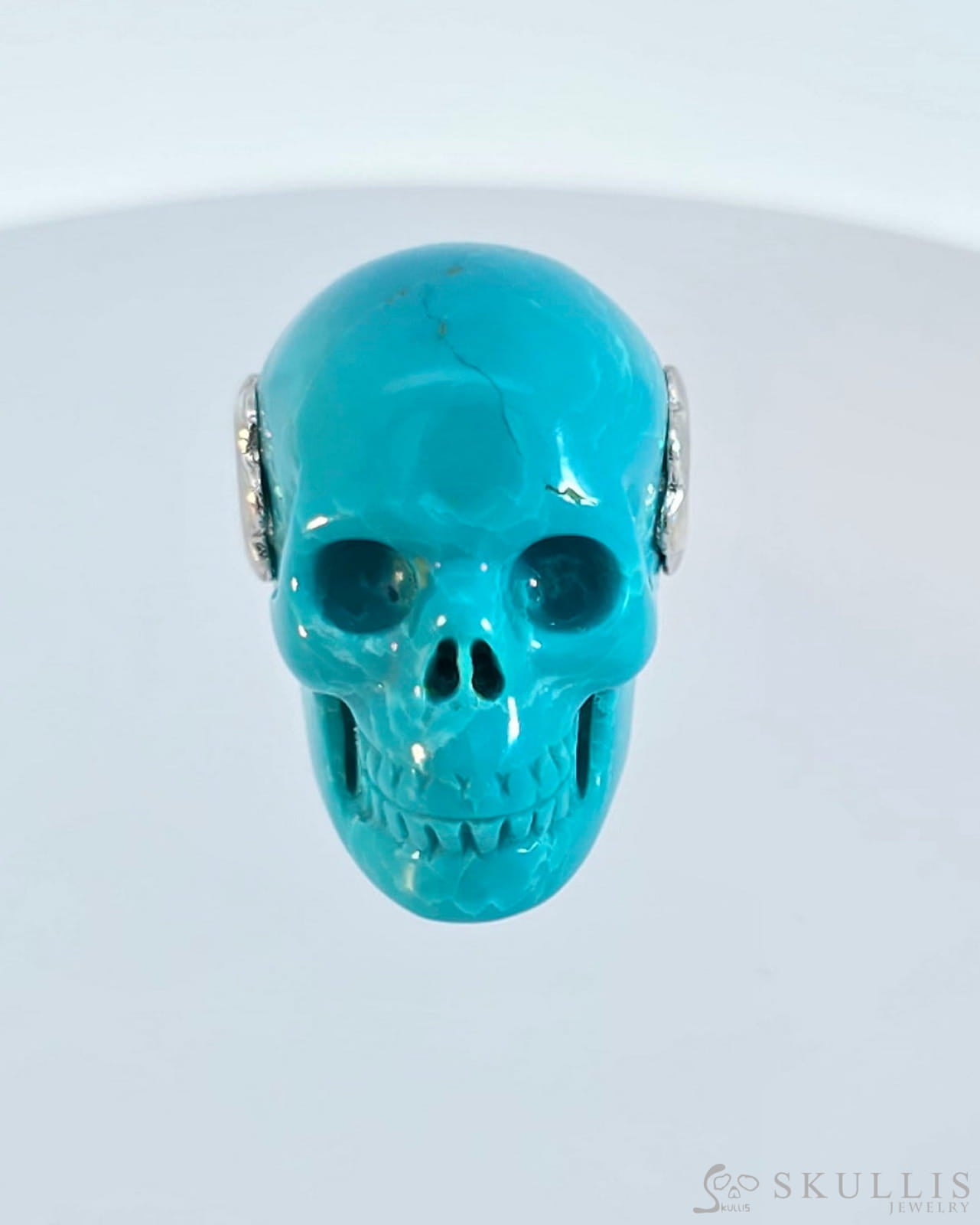 Skullis Signature Turquoise Gem Skull Pendant Or Necklace Hand Carved Sterling Silver.925 Chain For