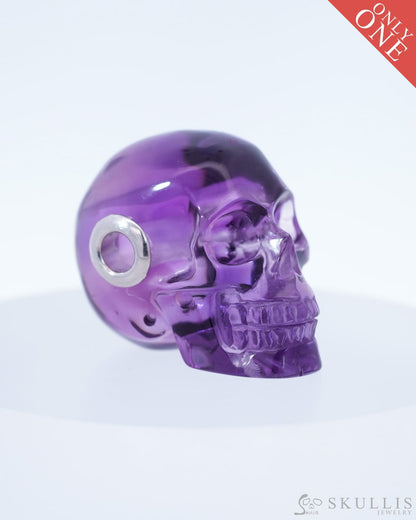 Skullis Signature Amethyst Gem Skull Pendant or Necklace Hand Carved Sterling Silver 925 Chain for Women & Men