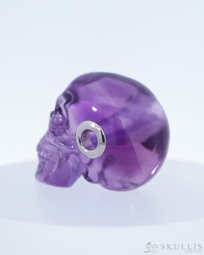 Skullis Signature Amethyst Gem Skull Pendant or Necklace Hand Carved Sterling Silver 925 Chain for Women & Men