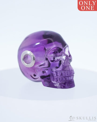 Skullis Signature Amethyst Gem Skull Pendant or Necklace Hand Carved Sterling Silver 925 Chain for Women & Men