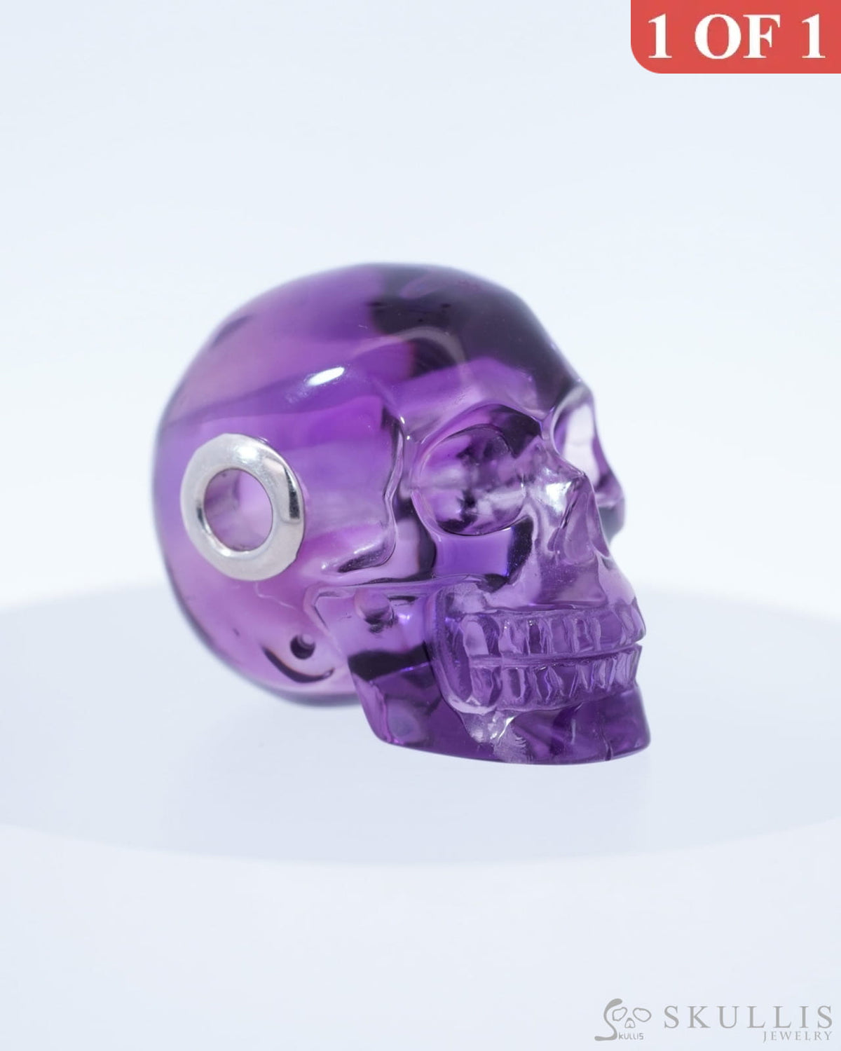Skullis Signature Amethyst Gem Skull Pendant or Necklace Hand Carved Sterling Silver 925 Chain for Women & Men