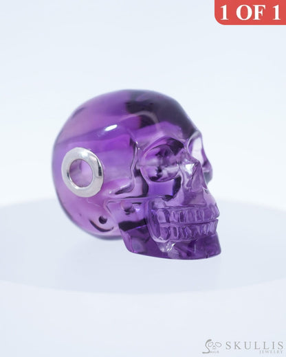 Skullis Signature Amethyst Gem Skull Pendant or Necklace Hand Carved Sterling Silver 925 Chain for Women & Men
