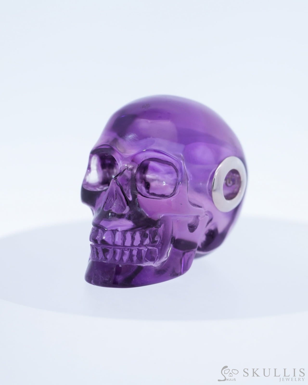 Skullis Signature Amethyst Gem Skull Pendant or Necklace Hand Carved Sterling Silver 925 Chain for Women & Men