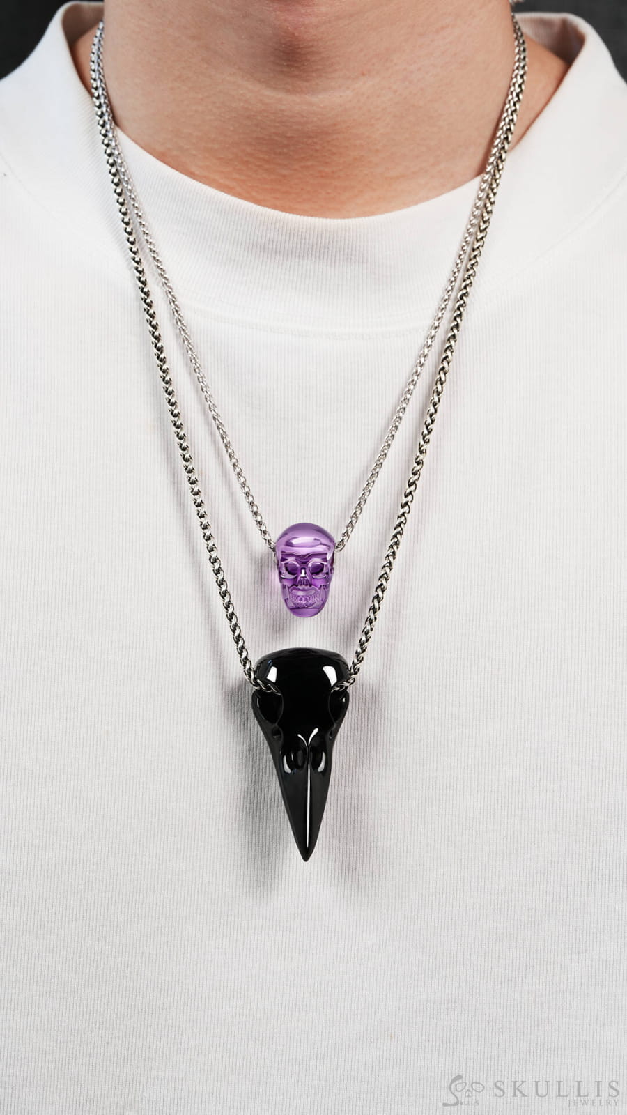 Skullis Signature Amethyst Gem Skull Pendant or Necklace Hand Carved for Women & Men - Skull Pendants