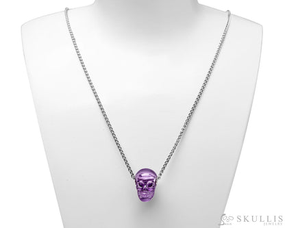 Skullis Signature Amethyst Gem Skull Pendant or Necklace Hand Carved Sterling Silver 925 Chain for Women & Men Skull