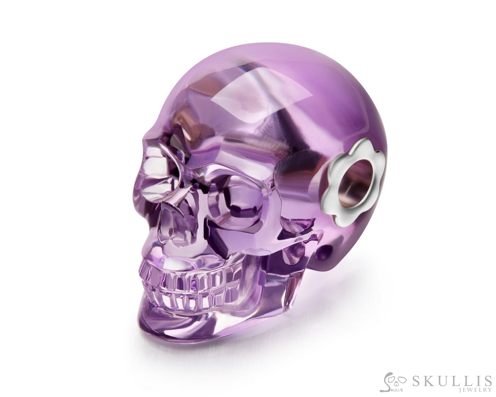 Skullis Signature Amethyst Gem Skull Pendant or Necklace Hand Carved Sterling Silver 925 Chain for Women & Men Skull
