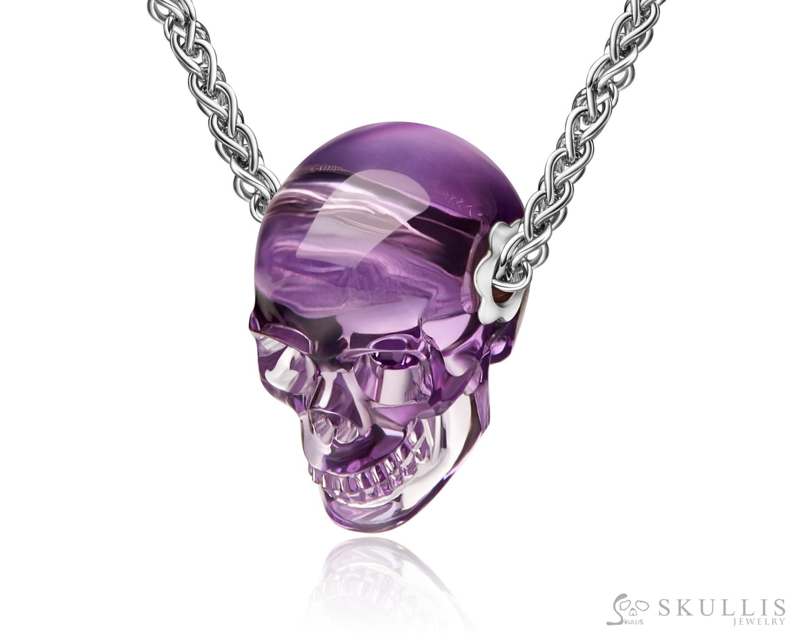 0.8 Gem Skull Pendant Necklace Of Amethyst Carved Pendants