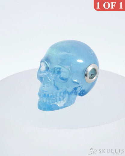 Skullis Signature Aquamarine Gem Skull Pendant Or Necklace Hand Carved Sterling Silver 925 Chain