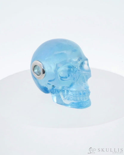 Skullis Signature Aquamarine Gem Skull Pendant Or Necklace Hand Carved Sterling Silver 925 Chain