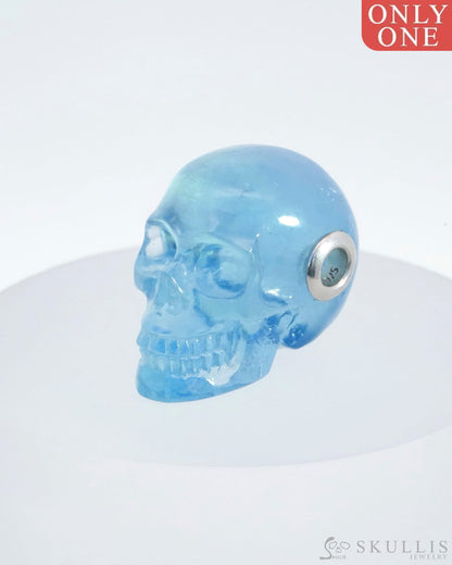 Skullis Signature Aquamarine Gem Skull Pendant Or Necklace Hand Carved Sterling Silver 925 Chain