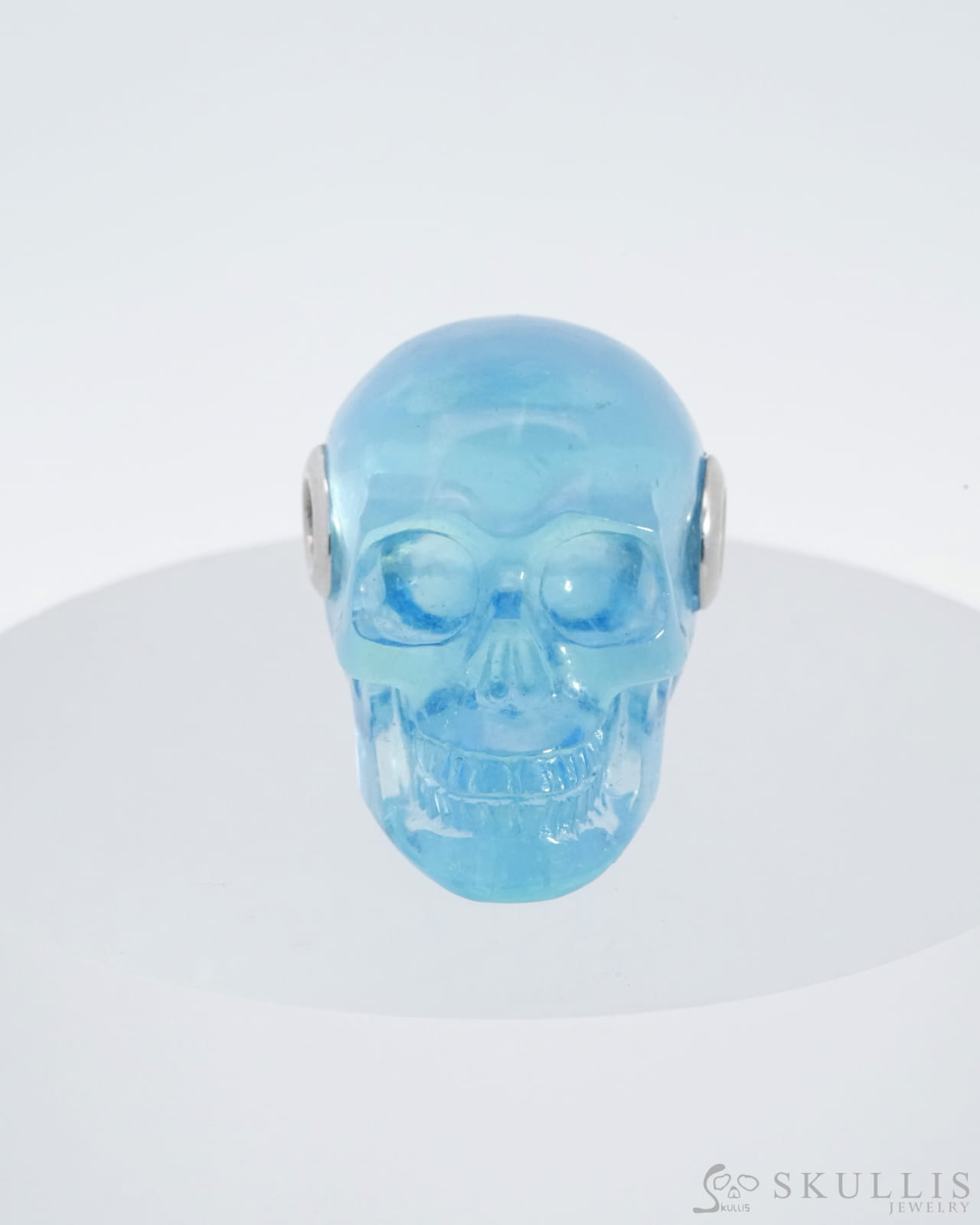 Skullis Signature Aquamarine Gem Skull Pendant Or Necklace Hand Carved Sterling Silver 925 Chain