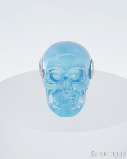 Skullis Signature Aquamarine Gem Skull Pendant Or Necklace Hand Carved Sterling Silver 925 Chain