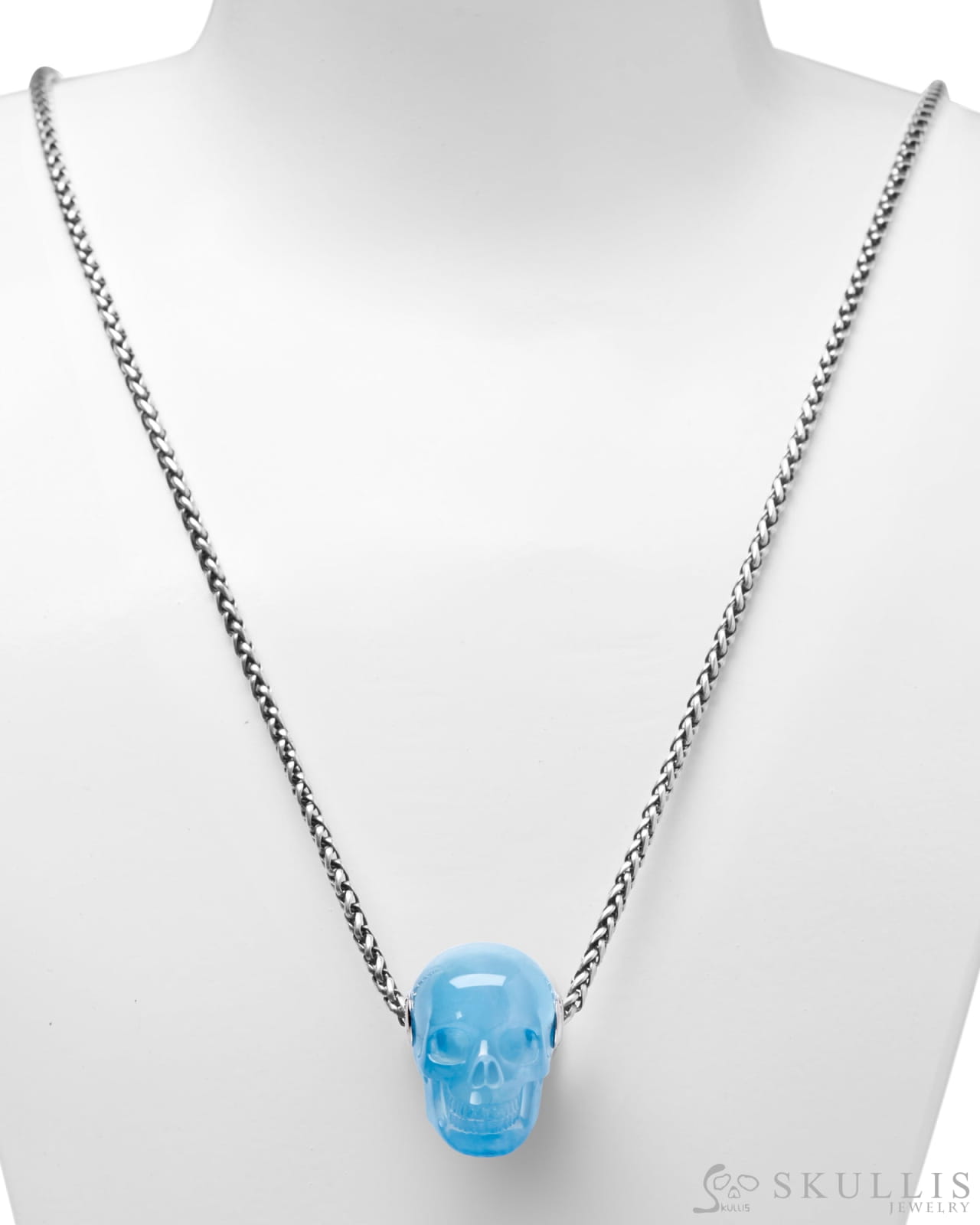 Gem Skull Pendant Necklace Of Aquamarine Carved Skull Skull Pendants