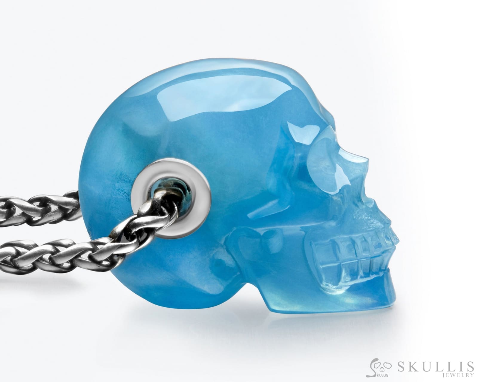 Gem Skull Pendant Necklace Of Aquamarine Carved Skull Skull Pendants