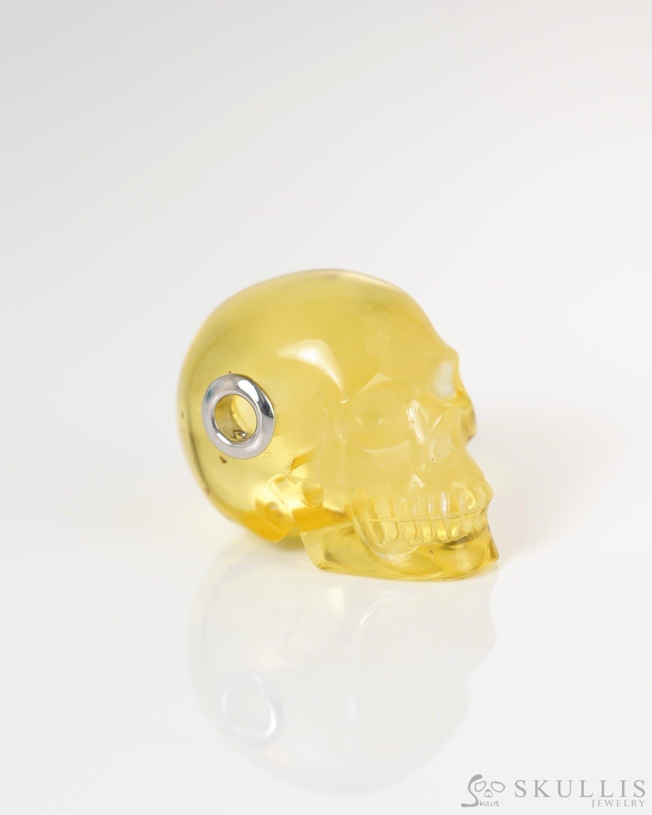 Skullis Signature Baltic Amber Gem Skull Pendant or Necklace Hand Carved Sterling Silver 925 Chain for Women & Men