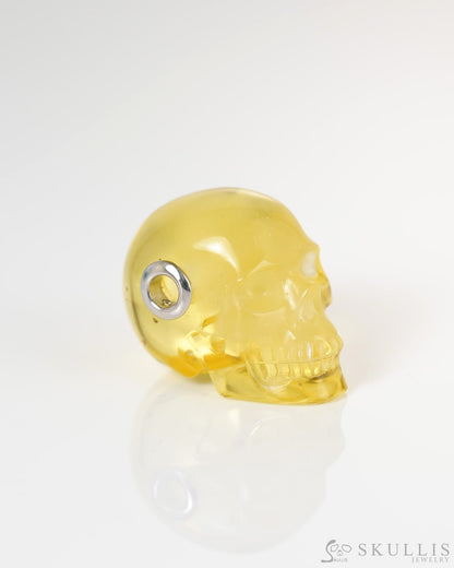 Skullis Signature Baltic Amber Gem Skull Pendant or Necklace Hand Carved Sterling Silver 925 Chain for Women & Men