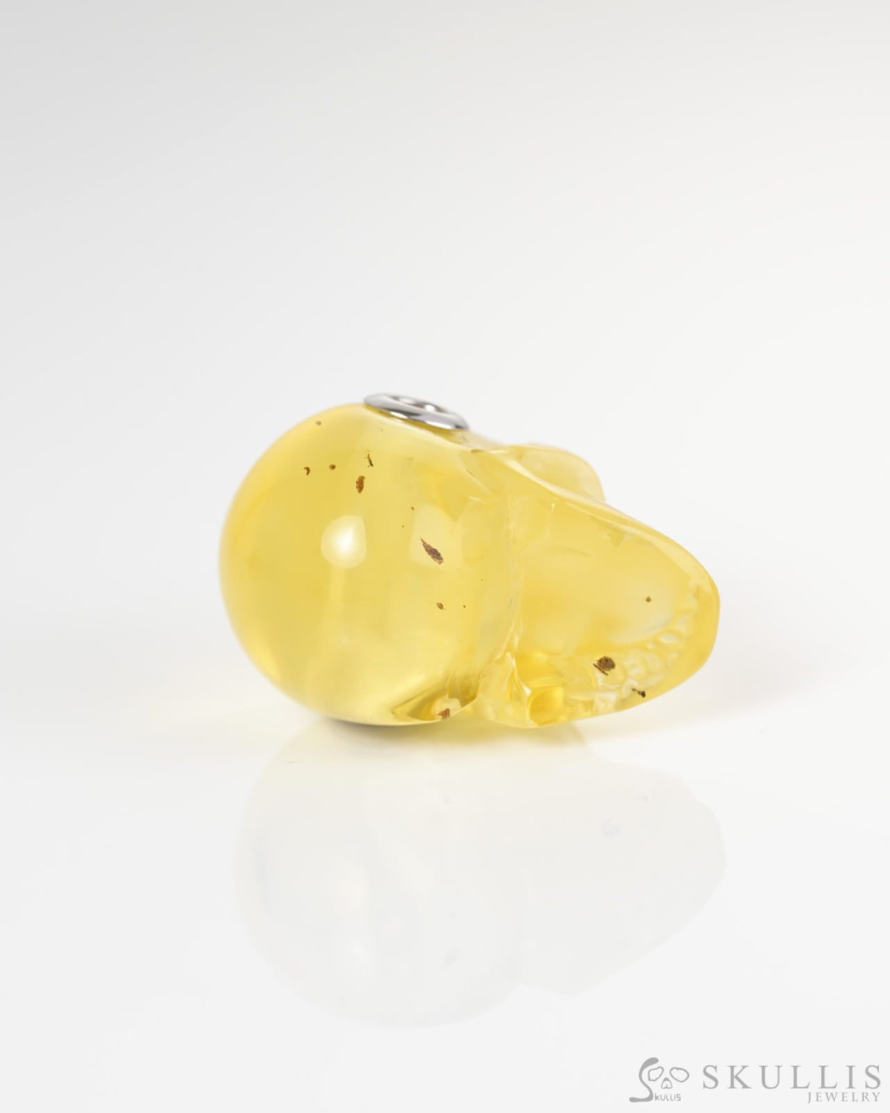 Skullis Signature Baltic Amber Gem Skull Pendant or Necklace Hand Carved Sterling Silver 925 Chain for Women & Men