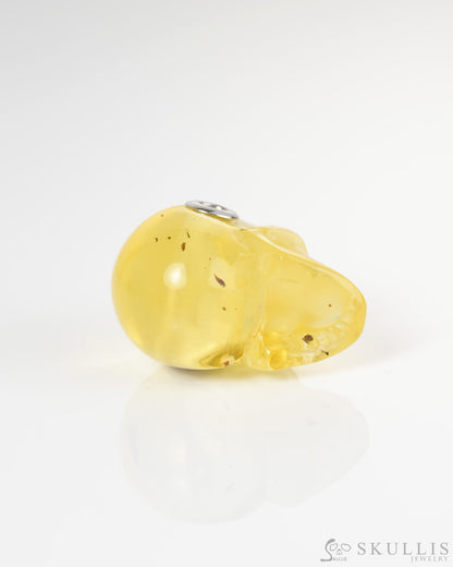 Skullis Signature Baltic Amber Gem Skull Pendant or Necklace Hand Carved Sterling Silver 925 Chain for Women & Men