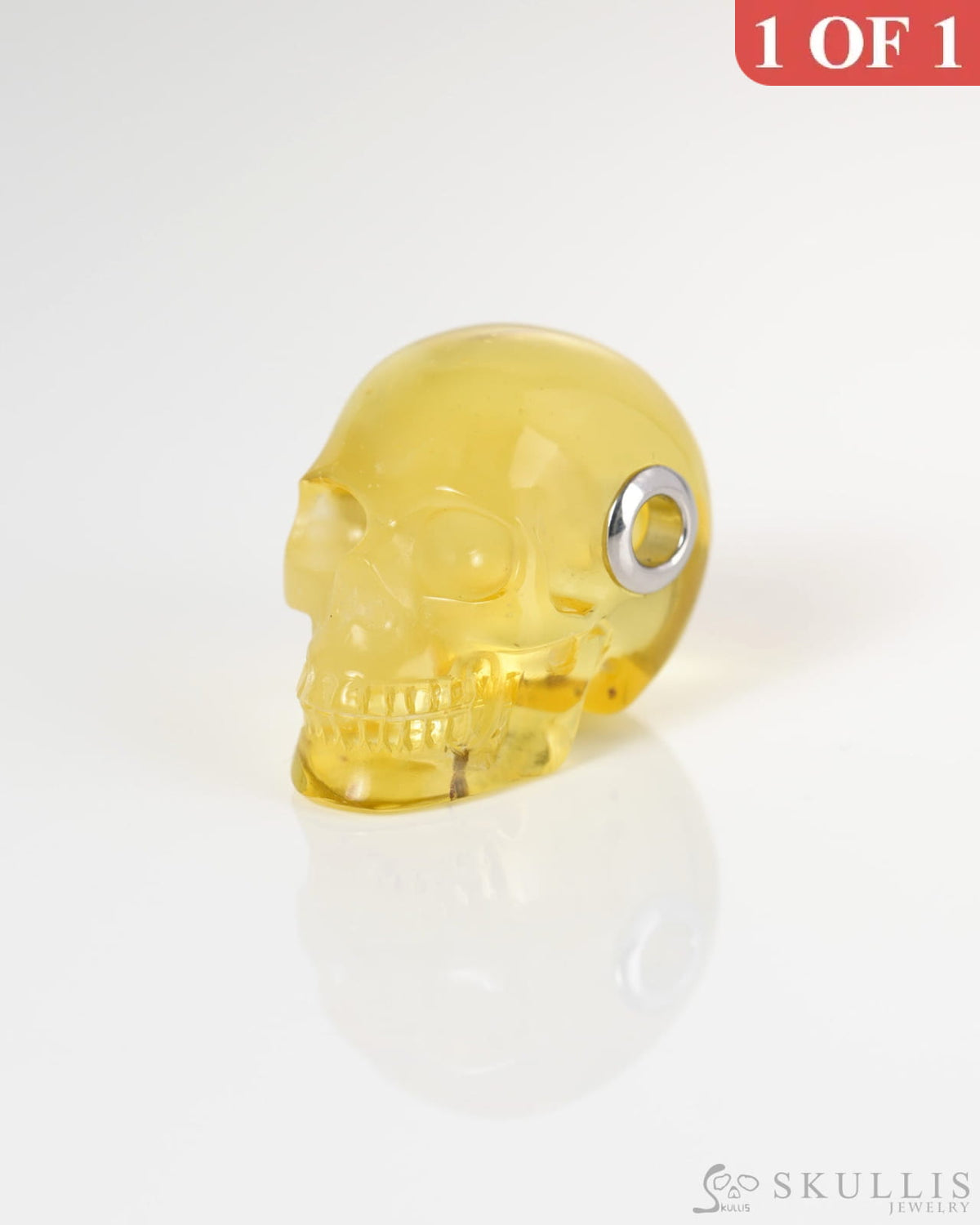 Skullis Signature Baltic Amber Gem Skull Pendant or Necklace Hand Carved Sterling Silver 925 Chain for Women & Men