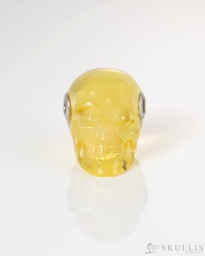 Skullis Signature Baltic Amber Gem Skull Pendant or Necklace Hand Carved Sterling Silver 925 Chain for Women & Men