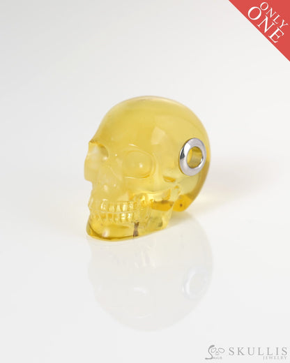 Skullis Signature Baltic Amber Gem Skull Pendant or Necklace Hand Carved Sterling Silver 925 Chain for Women & Men