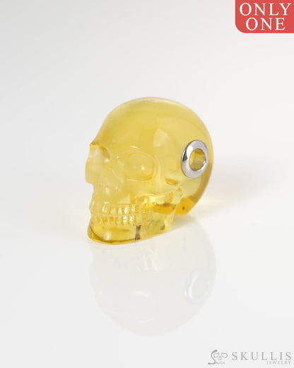 Skullis Signature Baltic Amber Gem Skull Pendant or Necklace Hand Carved Sterling Silver 925 Chain for Women & Men