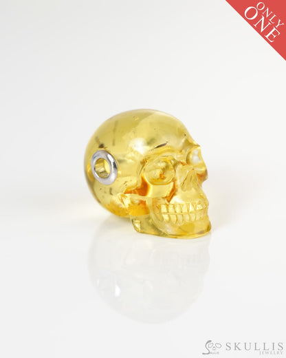 Skullis Signature Baltic Amber Gem Skull Pendant or Necklace Hand Carved Sterling Silver 925 Chain for Women & Men