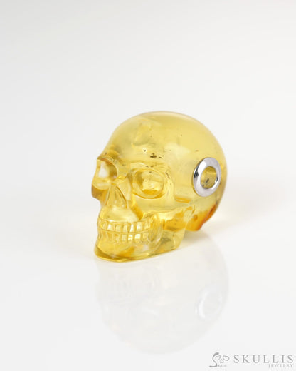Skullis Signature Baltic Amber Gem Skull Pendant or Necklace Hand Carved Sterling Silver 925 Chain for Women & Men