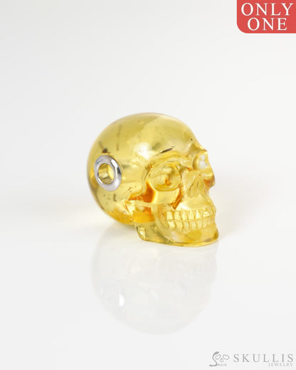 Skullis Signature Baltic Amber Gem Skull Pendant or Necklace Hand Carved Sterling Silver 925 Chain for Women & Men