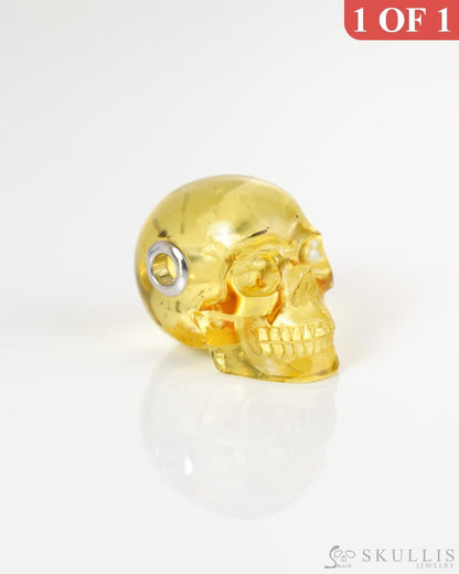 Skullis Signature Baltic Amber Gem Skull Pendant or Necklace Hand Carved Sterling Silver 925 Chain for Women & Men