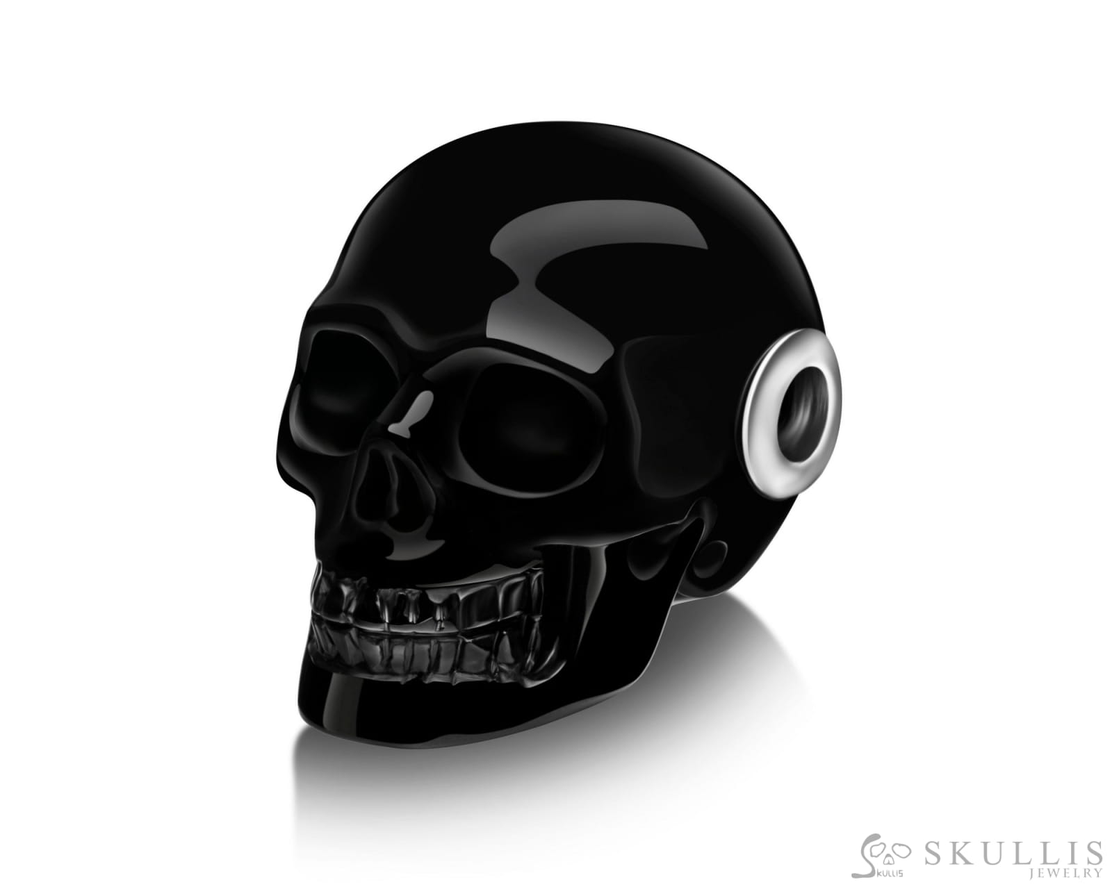 Skullis Signature Black Obsidian Gem Skull Pendant or Necklace Hand Carved Sterling Silver 925 Chain for Women & Men