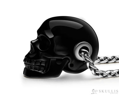 Gem Skull Pendant Necklace Of Black Obsidian Carved Skull Skull Pendants