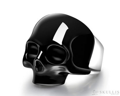 Skullis Signature Black Obsidisn Gem Skull Ring Hand Carved Sterling Silver for Women & Men Skull Rings