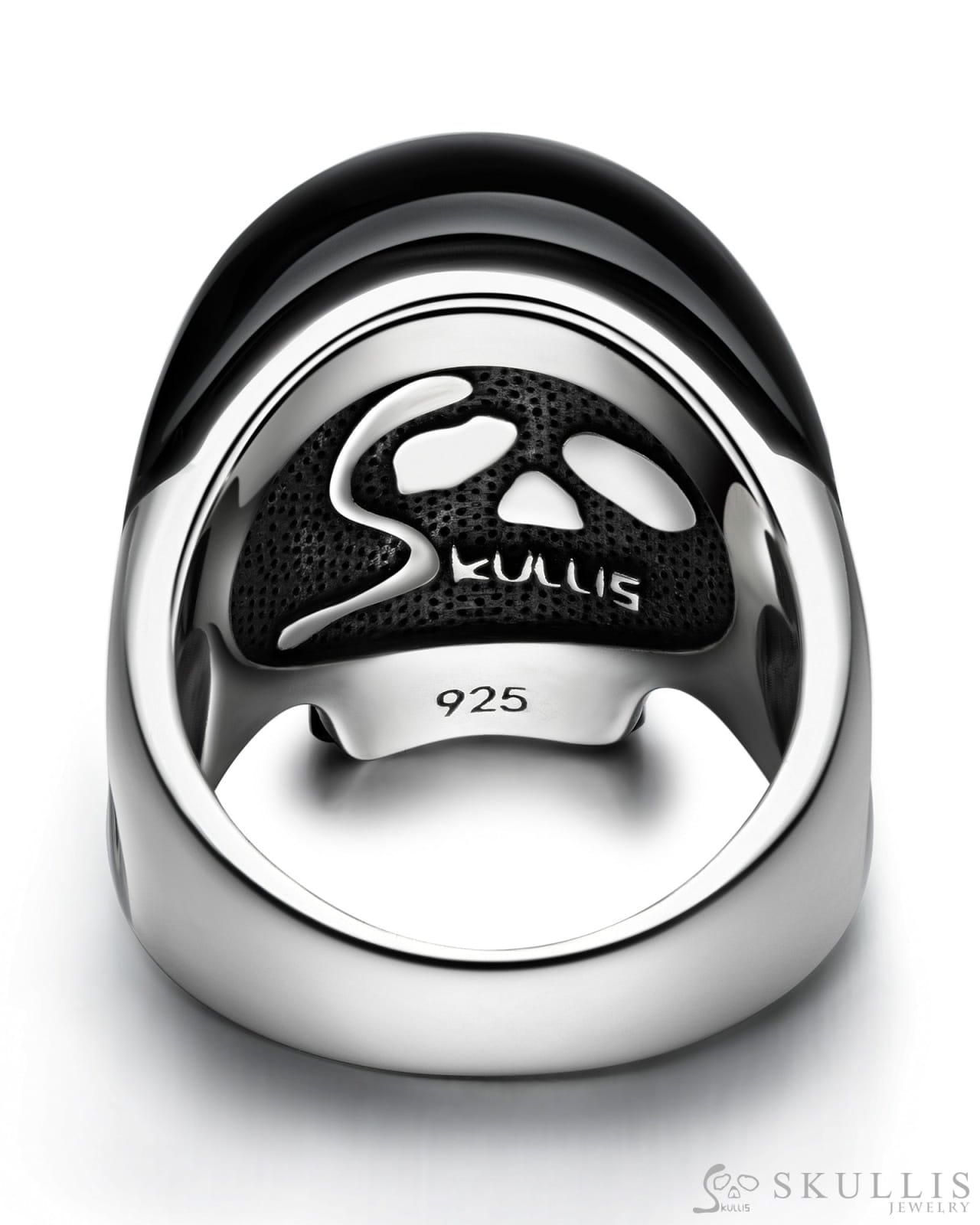 Gem Skull Ring Of Black Obsidian Carved Skull In 925 Sterling Silver Skull Rings