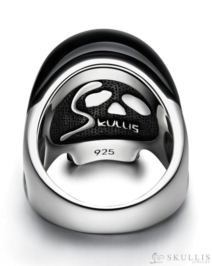 Gem Skull Ring Of Black Obsidian Carved Skull In 925 Sterling Silver Skull Rings