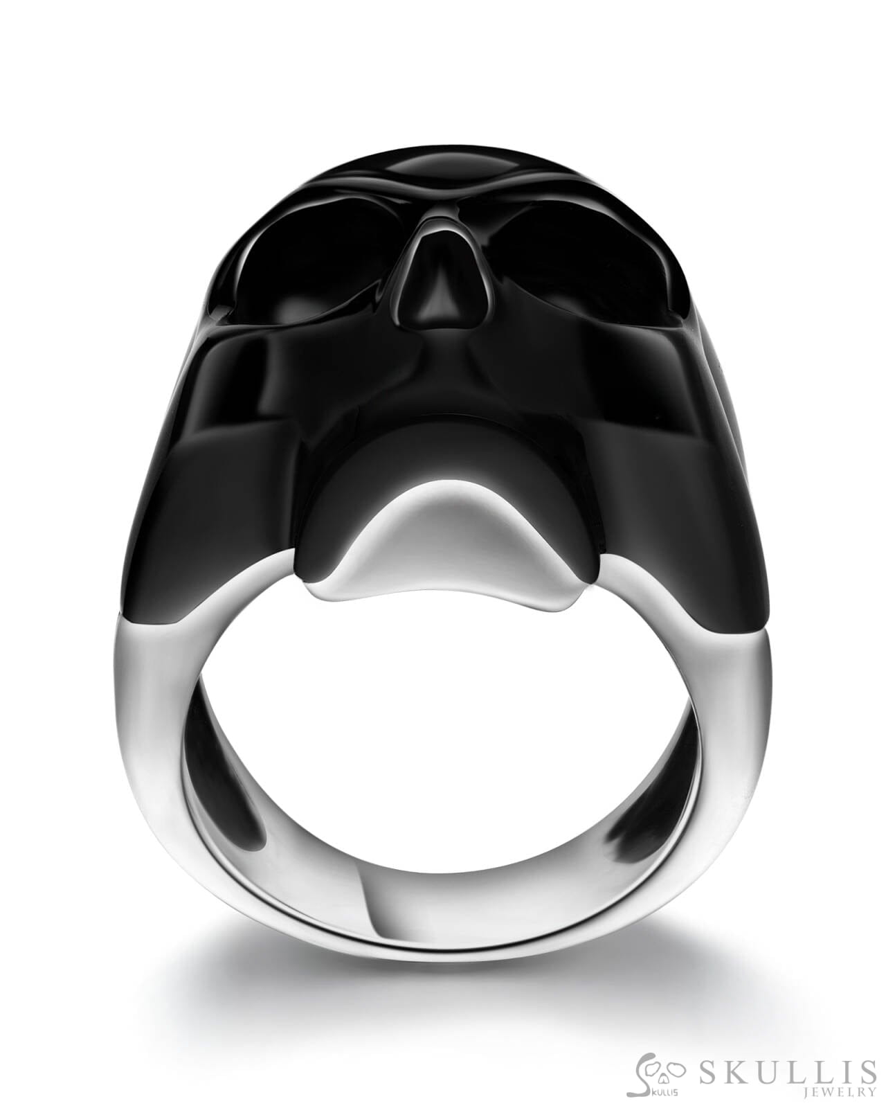 Skullis Signature Black Obsidisn Gem Skull Ring Hand Carved Sterling Silver For Women & Men Rings