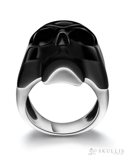 Skullis Signature Black Obsidisn Gem Skull Ring Hand Carved Sterling Silver For Women & Men Rings