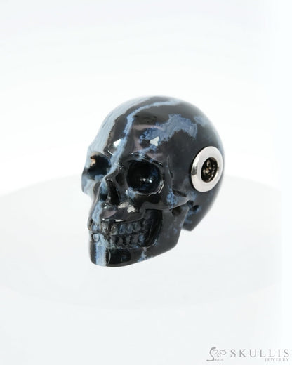 Skullis Signature Black Zebra Agate Gem Skull Pendant or Necklace Hand Carved Sterling Silver 925 Chain for Women & Men