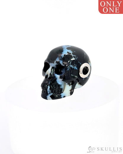 Rare Skullis Signature Black Zebra Agate Gem Skull Pendant Or Necklace Hand Carved Sterling