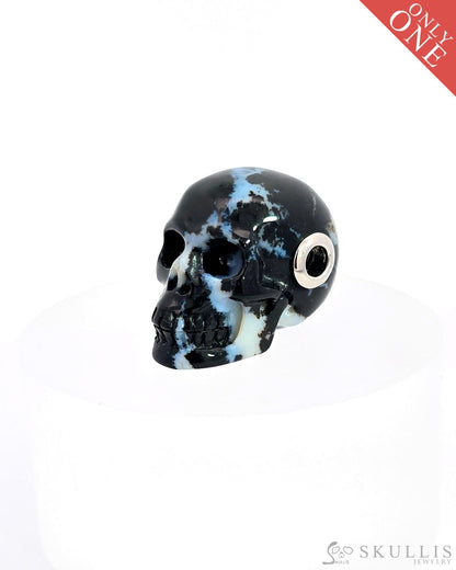 Rare Skullis Signature Black Zebra Agate Gem Skull Pendant Or Necklace Hand Carved Sterling