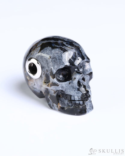 Skullis Signature Black Zebra Agate Gem Skull Pendant or Necklace Hand Carved for Women & Men - ZR19800576 Skull