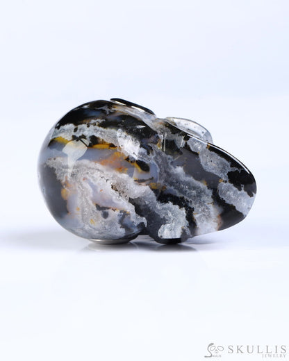 Skullis Signature Black Zebra Agate Gem Skull Pendant or Necklace Hand Carved for Women & Men - ZR19800576 Skull