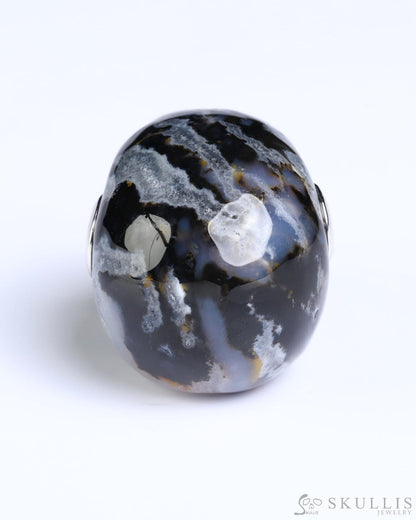 Skullis Signature Black Zebra Agate Gem Skull Pendant or Necklace Hand Carved for Women & Men - ZR19800576 Skull