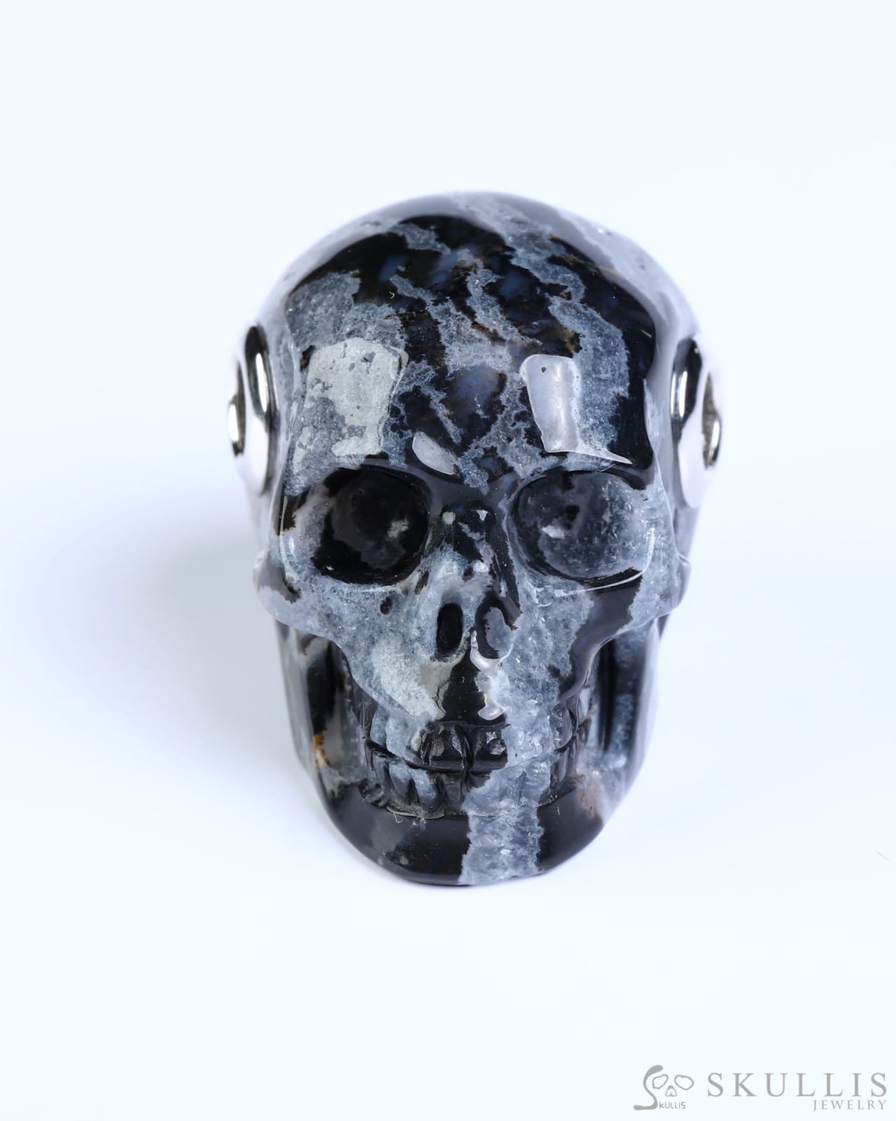 Skullis Signature Black Zebra Agate Gem Skull Pendant or Necklace Hand Carved for Women & Men - ZR19800576 Skull