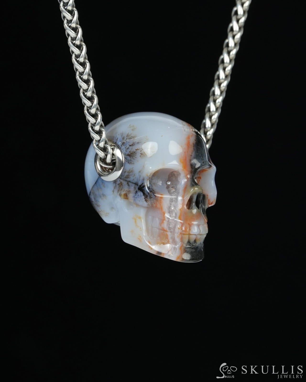 Skullis Signature Agate Gem Skull Pendant or Necklace Hand Carved for Women & Men -ZR19900186 Skull Pendants
