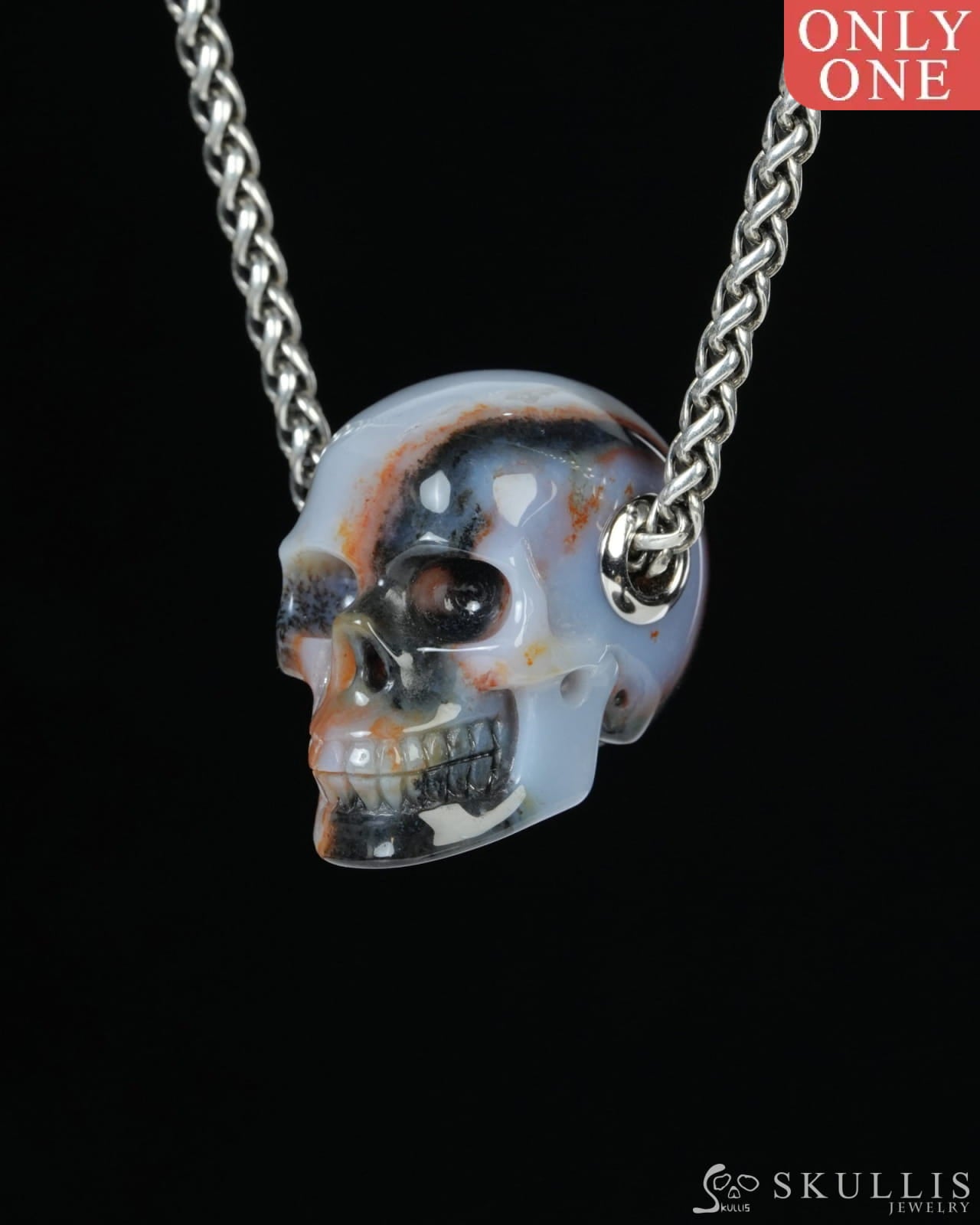 Skullis Signature Agate Gem Skull Pendant or Necklace Hand Carved for Women & Men -ZR19900186 Skull Pendants