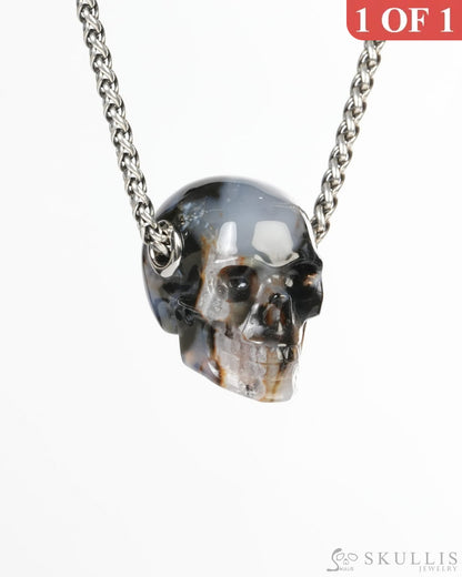 Skullis Signature Agate Gem Skull Pendant or Necklace Hand Carved for Women & Men -ZR19900187 Skull Pendants