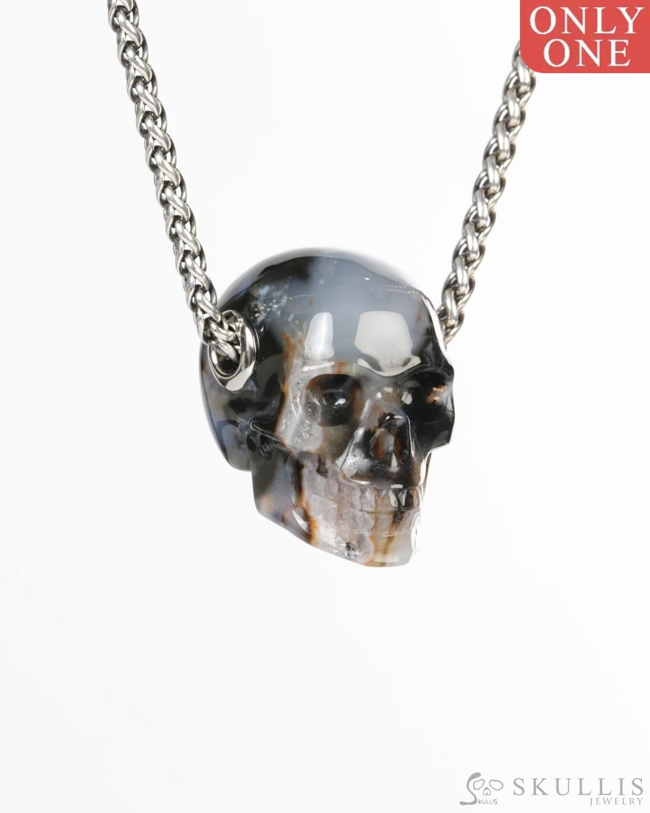 Skullis Signature Agate Gem Skull Pendant or Necklace Hand Carved for Women & Men -ZR19900187 Skull Pendants
