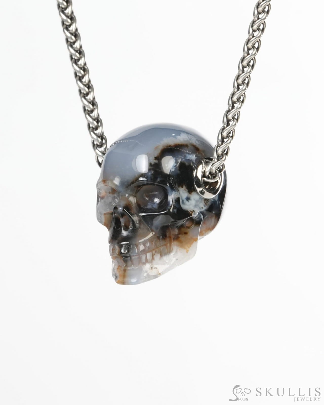Skullis Signature Agate Gem Skull Pendant or Necklace Hand Carved for Women & Men -ZR19900187 Skull Pendants