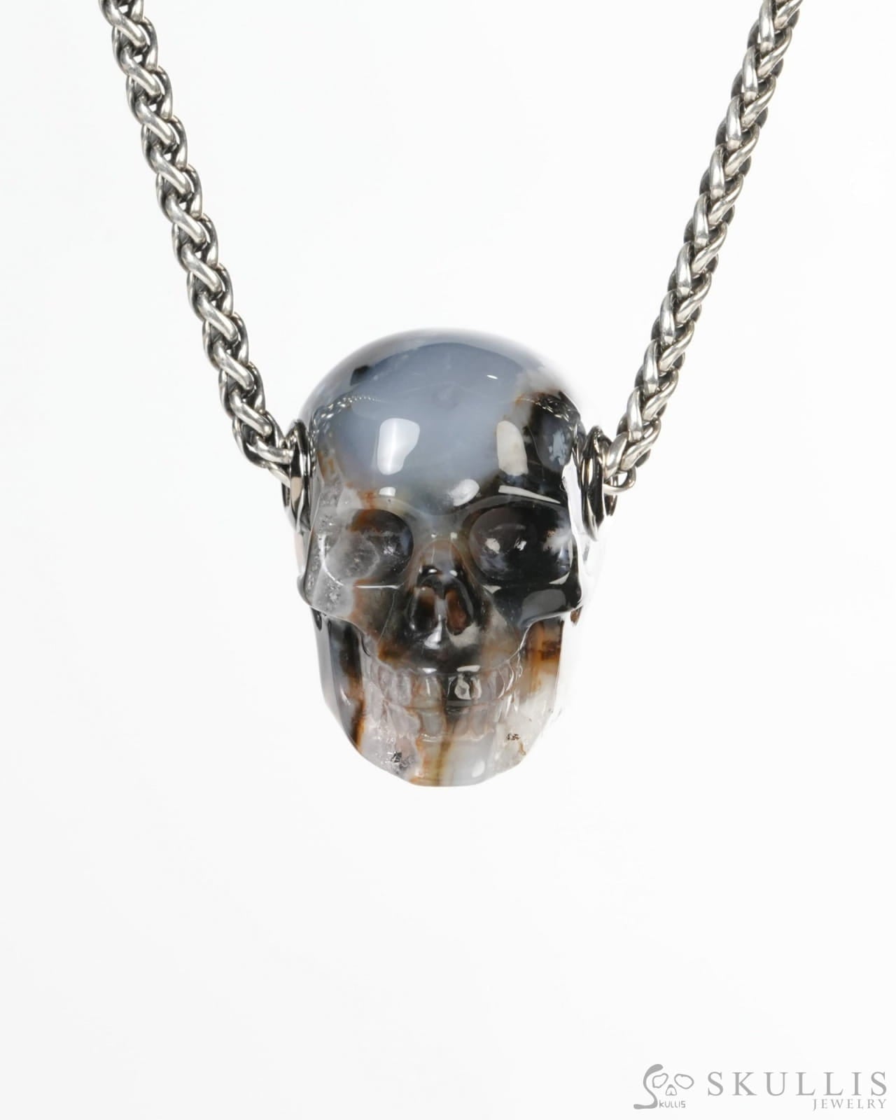 Skullis Signature Agate Gem Skull Pendant or Necklace Hand Carved for Women & Men -ZR19900187 Skull Pendants